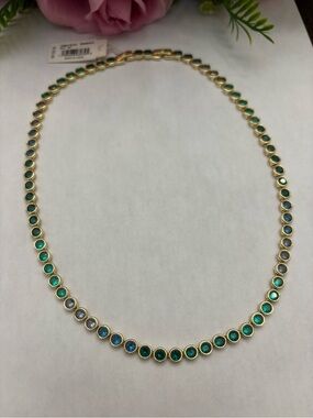 NWT Kendra Scott Carmen Tennis Necklace in Gold green mix